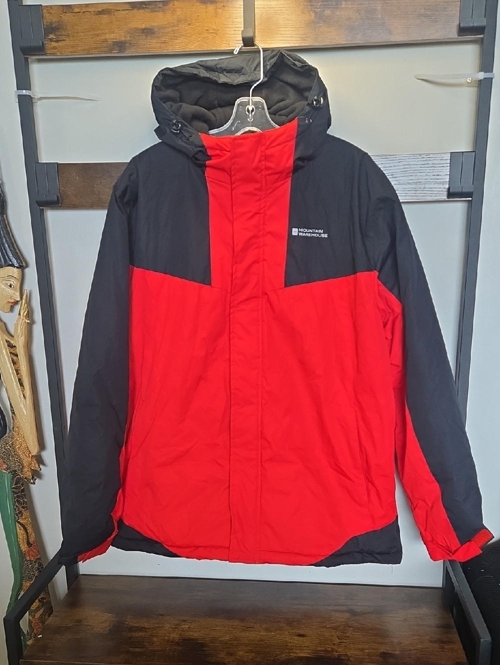 Mountain Warehouse Men's Red and Black Ski Jacket with Hood